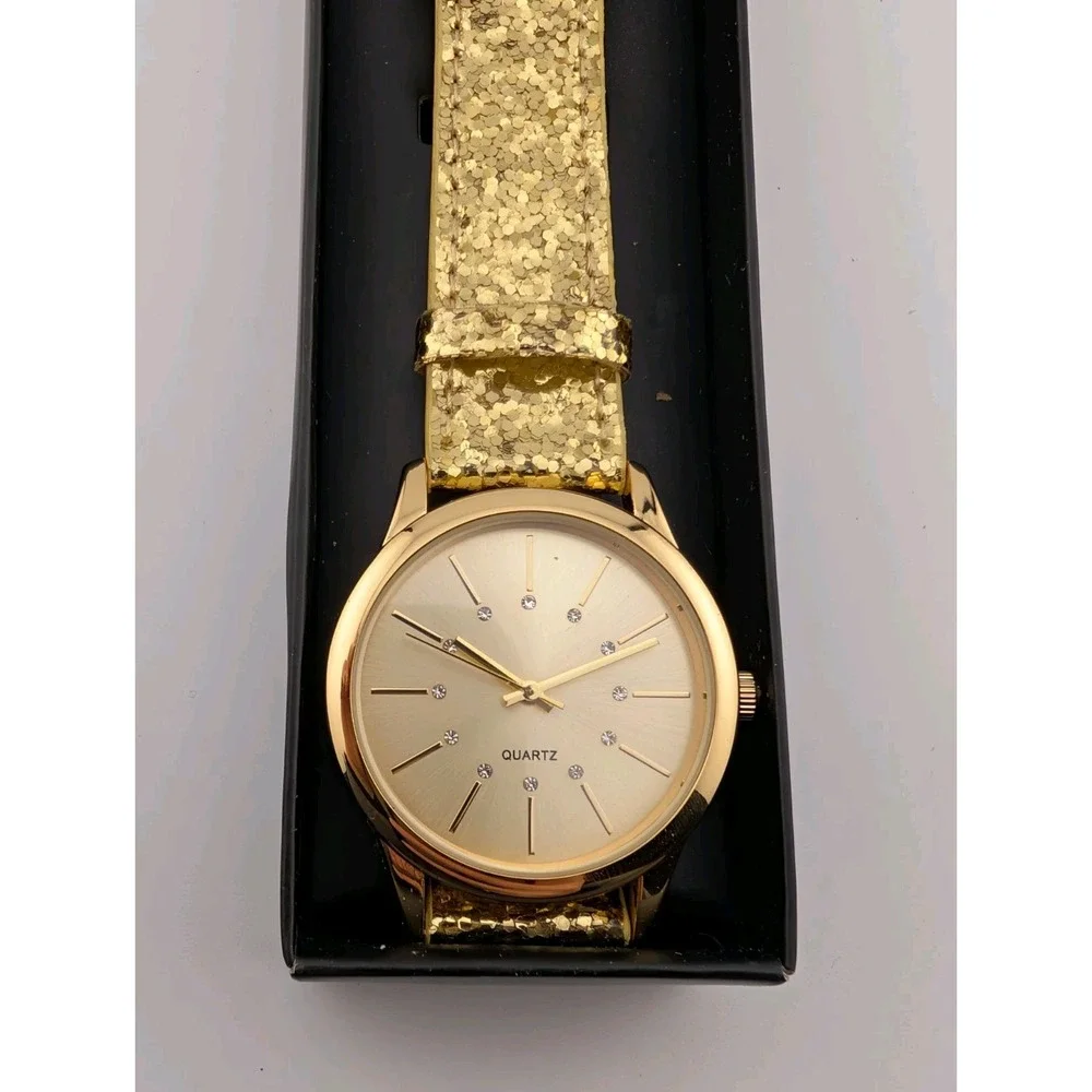 2016 Avon Glitter Sparkle Strap Watch Gold Women w/‎ Box- New Battery